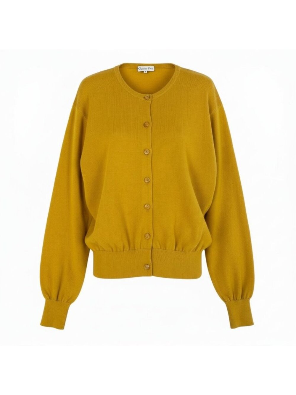 Dior CD Button Knit Cardigan Top Yellow Wool